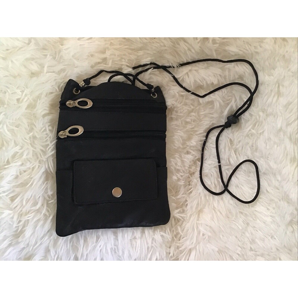 Small Black Pouch Handbag Adjustable Strap Pockets Zip Crossbody Travel Casual